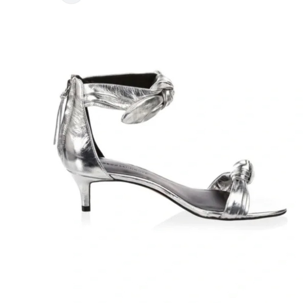 NWOT Rebecca Minkoff Kaley Silver Kitten Heels Silver Metallic Sandals Size 8